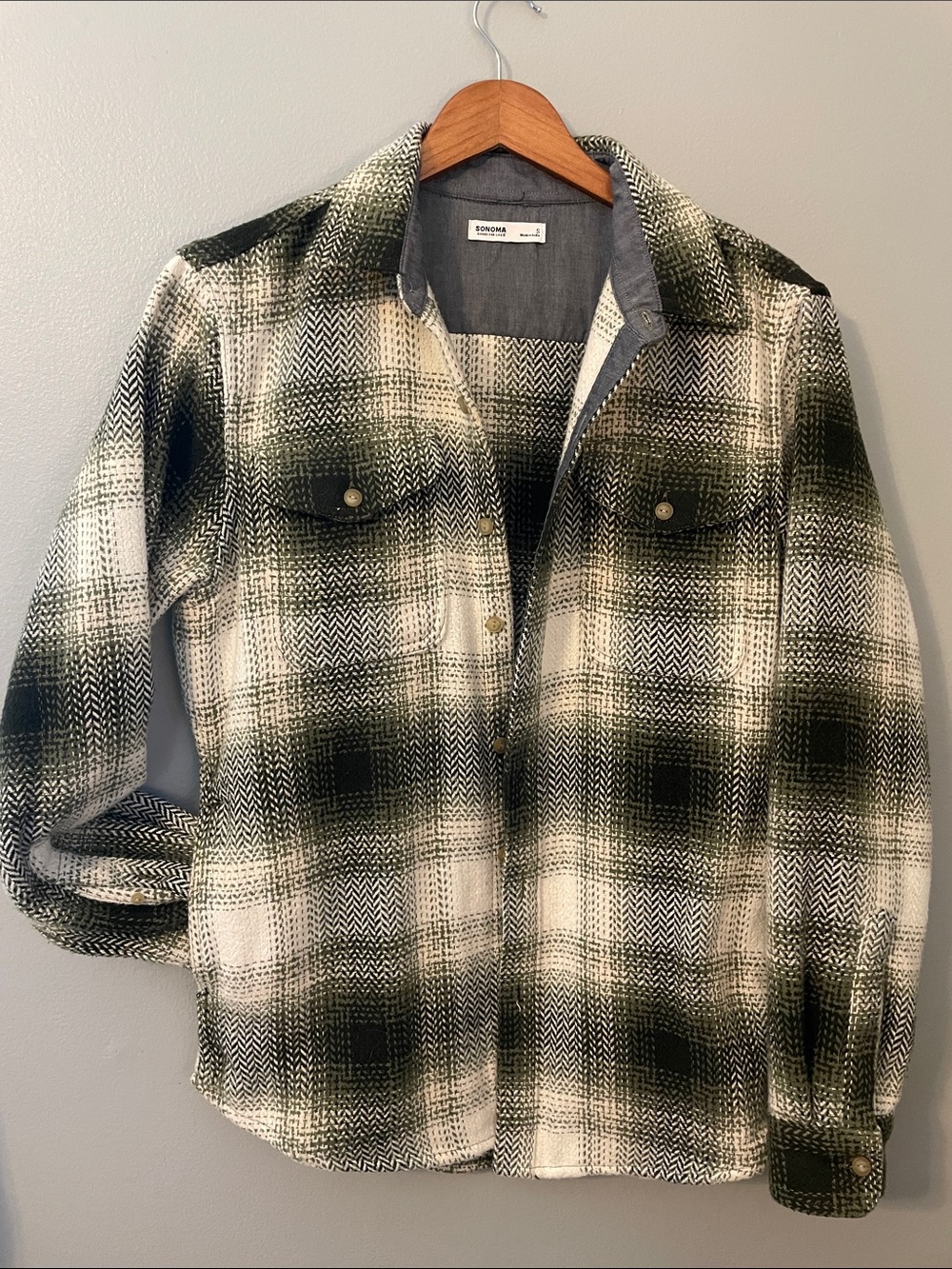 Sonoma Green and White Plaid Utility Shacket